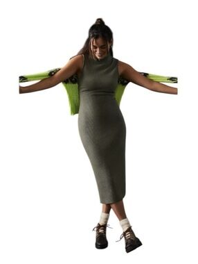 Anthropologie Stateside Sleeveless Mock Neck Midi Dress - Olive Green - XS